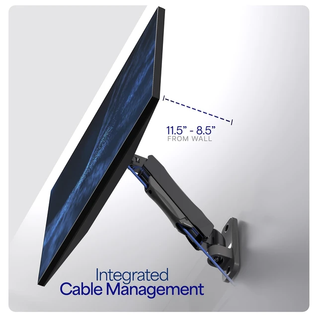 Alt view image 4 of 7 - VIVO Black Single Monitor Wall Mount, Fits 17-32 in Screens, MOUNT-V001A | Height Adjustable, Powerful Pneumatic Lift, Full Motion Articulating Arm, Holds 19.8 lbs