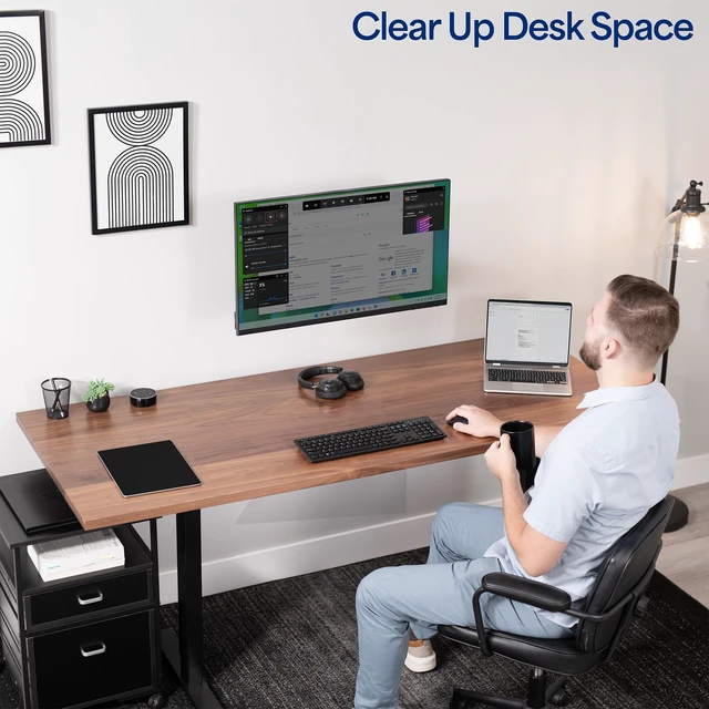 Alt view image 5 of 7 - VIVO Black Single Monitor Wall Mount, Fits 17-32 in Screens, MOUNT-V001A | Height Adjustable, Powerful Pneumatic Lift, Full Motion Articulating Arm, Holds 19.8 lbs