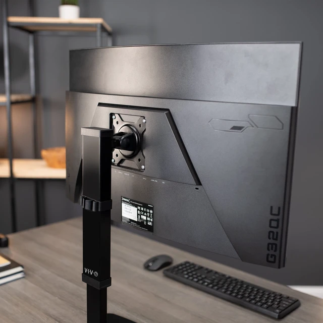 Alt view image 3 of 7 - Mechanical Free Standing Single Monitor Mount Desk Stand, Tall Height Adjustable Arm for Screens up to 32 inches, Black, STAND-V001V