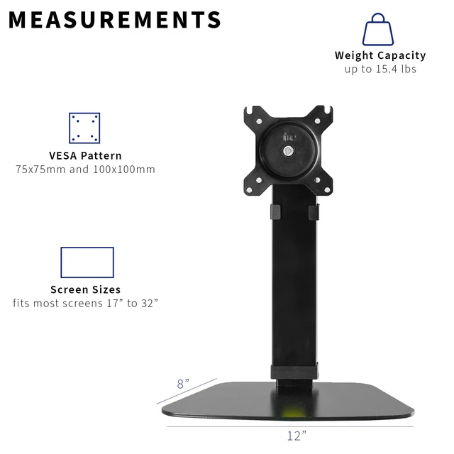 Alt view image 5 of 7 - Mechanical Free Standing Single Monitor Mount Desk Stand, Tall Height Adjustable Arm for Screens up to 32 inches, Black, STAND-V001V