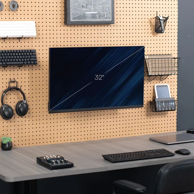 Alt view image 2 of 7 - VIVO Black Single Monitor Pegboard Mount, Up to 32 in Screens, MOUNT-PB2A | Extension Arm, Articulating Bracket, Solid Steel, Fits Peg Boards up to 0.25 in Thick with 1 in Hole Spacing, Holds 17.6 lbs