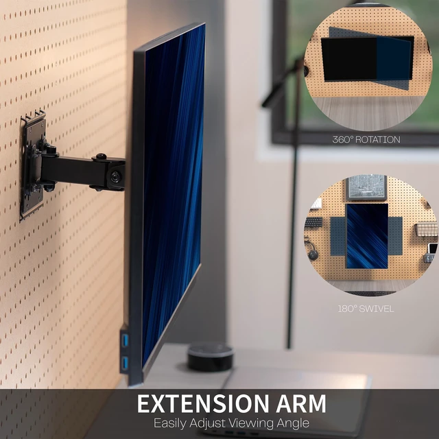 Alt view image 5 of 7 - VIVO Black Single Monitor Pegboard Mount, Up to 32 in Screens, MOUNT-PB2A | Extension Arm, Articulating Bracket, Solid Steel, Fits Peg Boards up to 0.25 in Thick with 1 in Hole Spacing, Holds 17.6 lbs
