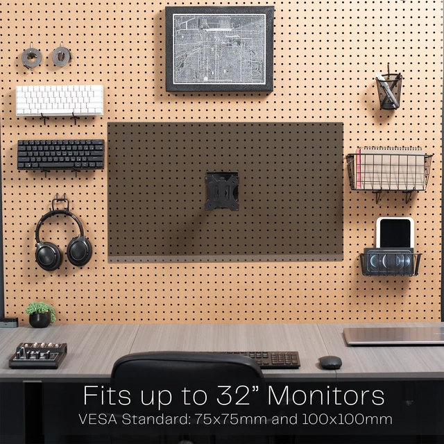 Alt view image 6 of 7 - VIVO Black Single Monitor Pegboard Mount, Up to 32 in Screens, MOUNT-PB2A | Extension Arm, Articulating Bracket, Solid Steel, Fits Peg Boards up to 0.25 in Thick with 1 in Hole Spacing, Holds 17.6 lbs