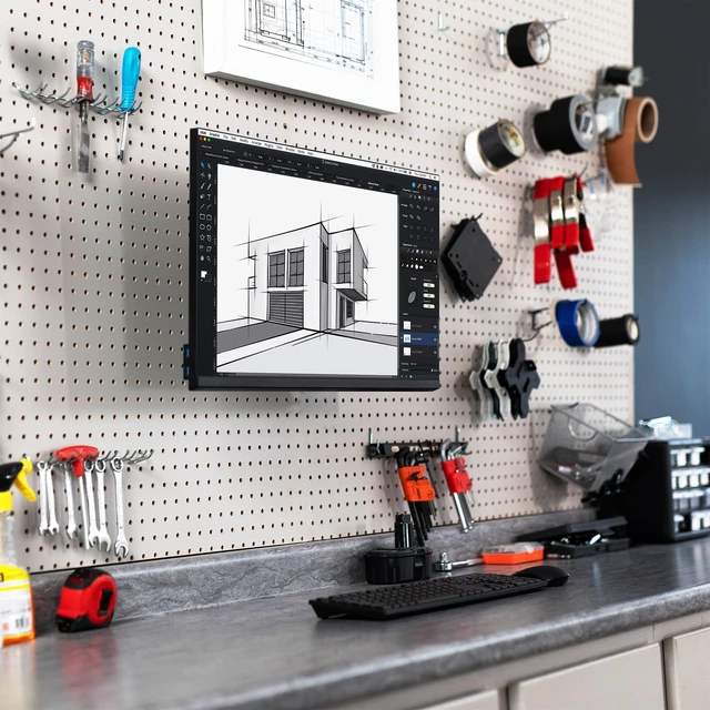 Alt view image 7 of 7 - VIVO Black Single Monitor Pegboard Mount, Up to 32 in Screens, MOUNT-PB2A | Extension Arm, Articulating Bracket, Solid Steel, Fits Peg Boards up to 0.25 in Thick with 1 in Hole Spacing, Holds 17.6 lbs