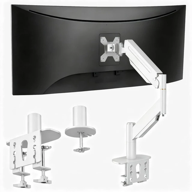 Main image of GOJOOASIS Ultrawide Monitor Arm, 17-49 Inch Single Desk Mount, Gas Spring | Steel arm holds 44 lbs, VESA 75x75/100x100mm, C-clamp or grommet base, tilt swivel rotate, cable management, home office