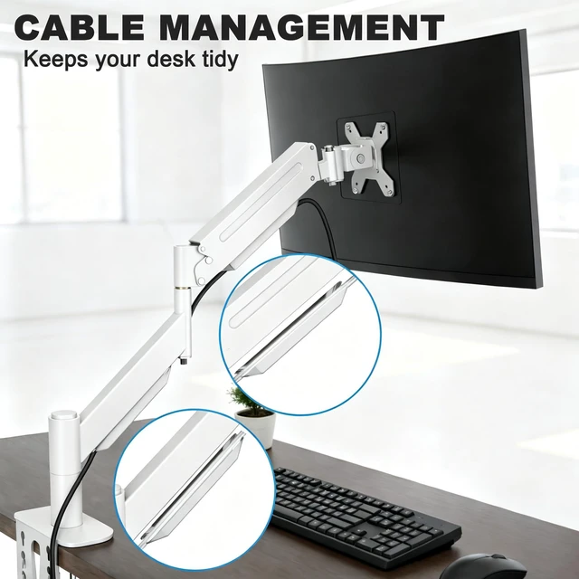 Alt view image 6 of 7 - GOJOOASIS Ultrawide Monitor Arm, 17-49 Inch Single Desk Mount, Gas Spring | Steel arm holds 44 lbs, VESA 75x75/100x100mm, C-clamp or grommet base, tilt swivel rotate, cable management, home office