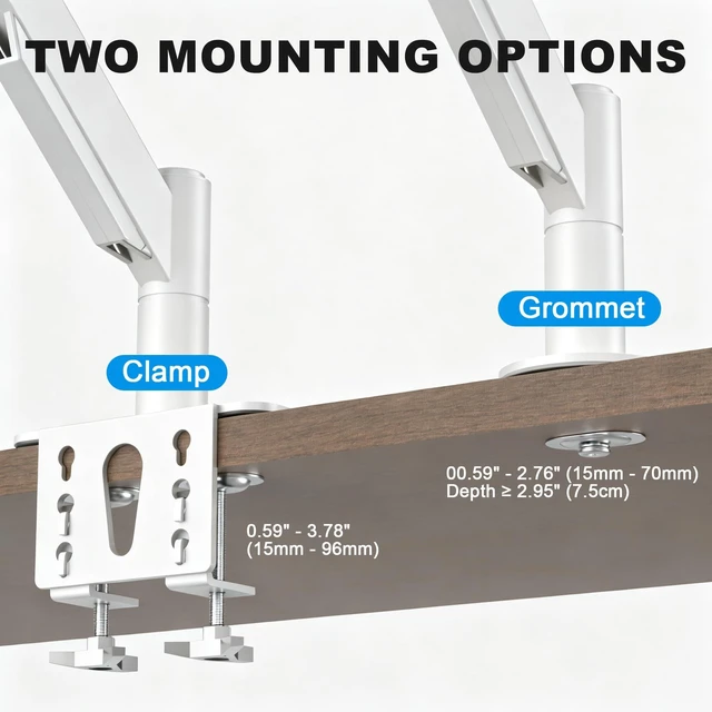 Alt view image 4 of 7 - GOJOOASIS Ultrawide Monitor Arm, 17-49 Inch Single Desk Mount, Gas Spring | Steel arm holds 44 lbs, VESA 75x75/100x100mm, C-clamp or grommet base, tilt swivel rotate, cable management, home office