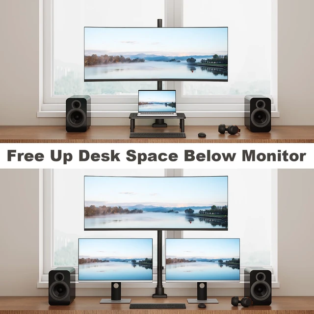 Alt view image 7 of 7 - 24-57'' Ultrawide Monitor Desk Mount, Extra Tall Aluminum Monitor Arm | Low Profile, Topside Clamp/Grommet Mounting, Tilt, Swivel, Rotate, Holds up to 59.4lbs, VESA 75x75/100x100 mm, Black