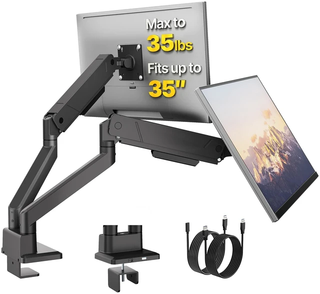 Main image of Dual Monitor Mount with USB Monitor Arms for 17 to 35 Inch Screen | Adjustable Heavy Duty Monitor Desk Mount for 2 Monitors, Holds 35 Lbs, with Cable Management, VESA 75/100mm