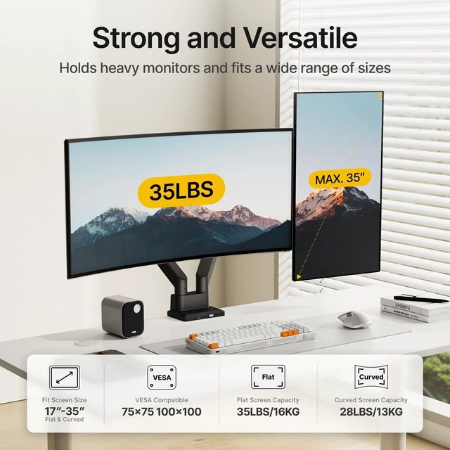 Alt view image 2 of 7 - Dual Monitor Mount with USB Monitor Arms for 17 to 35 Inch Screen | Adjustable Heavy Duty Monitor Desk Mount for 2 Monitors, Holds 35 Lbs, with Cable Management, VESA 75/100mm