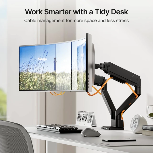 Alt view image 6 of 7 - Dual Monitor Mount with USB Monitor Arms for 17 to 35 Inch Screen | Adjustable Heavy Duty Monitor Desk Mount for 2 Monitors, Holds 35 Lbs, with Cable Management, VESA 75/100mm