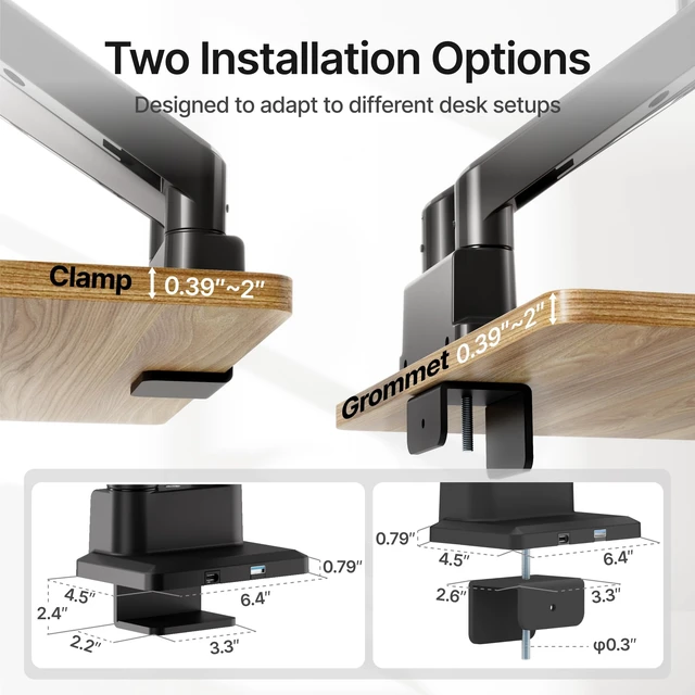 Alt view image 7 of 7 - Dual Monitor Mount with USB Monitor Arms for 17 to 35 Inch Screen | Adjustable Heavy Duty Monitor Desk Mount for 2 Monitors, Holds 35 Lbs, with Cable Management, VESA 75/100mm