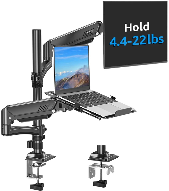 Main image of MOUNTUP 2-in-1 Laptop and Monitor Desk Mount, Laptops Arm Holds 4.4-22lbs | Laptop Tray for Max 17" Notebook, Monitors Arm Fits up to 32" Monitor, Adjustable Laptops Mount with Clamp/Grommet