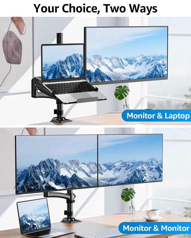 Alt view image 3 of 7 - MOUNTUP 2-in-1 Laptop and Monitor Desk Mount, Laptops Arm Holds 4.4-22lbs | Laptop Tray for Max 17" Notebook, Monitors Arm Fits up to 32" Monitor, Adjustable Laptops Mount with Clamp/Grommet