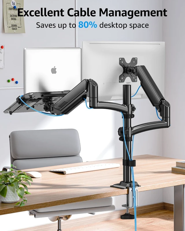 Alt view image 7 of 7 - MOUNTUP 2-in-1 Laptop and Monitor Desk Mount, Laptops Arm Holds 4.4-22lbs | Laptop Tray for Max 17" Notebook, Monitors Arm Fits up to 32" Monitor, Adjustable Laptops Mount with Clamp/Grommet