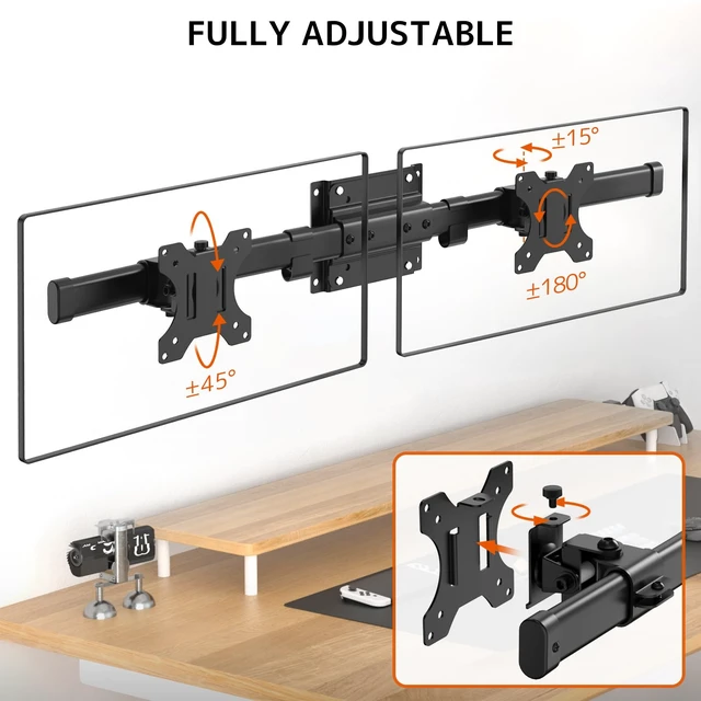 Alt view image 4 of 7 - Dual Monitor Wall Mount, Horizontal Assembly Mount for 2 Monitor Screens up to 35 inches, Max. 10kg per Arm, VESA 75x75/100x100mm,Black