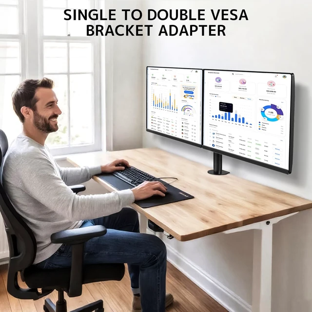 Alt view image 6 of 7 - Dual Monitor Wall Mount, Horizontal Assembly Mount for 2 Monitor Screens up to 35 inches, Max. 10kg per Arm, VESA 75x75/100x100mm,Black