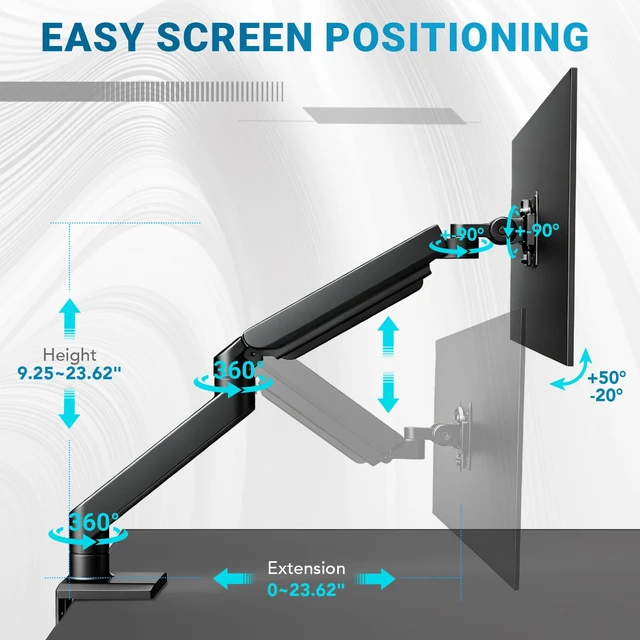 Alt view image 5 of 7 - Heavy Ergonomic Single Monitor Arm Desk Mount for up to 57"Screens | for 13 27 32 34 39 40 42 49 57Inch ultrawide monitor, Holds 55 lbs, 2-Step Fast Setup, 75/100mmVesa, Black, Home & Office Use