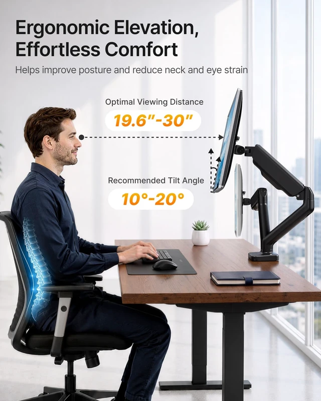 Alt view image 6 of 7 - Dual Monitor Arm for 17-32" Flat/Curved Screen up to 19.8 lbs | Mechanical spring, full motion dual monitor mount, height adjustable, alloy steel, easy assembly, clamp/grommet, VESA 75/100