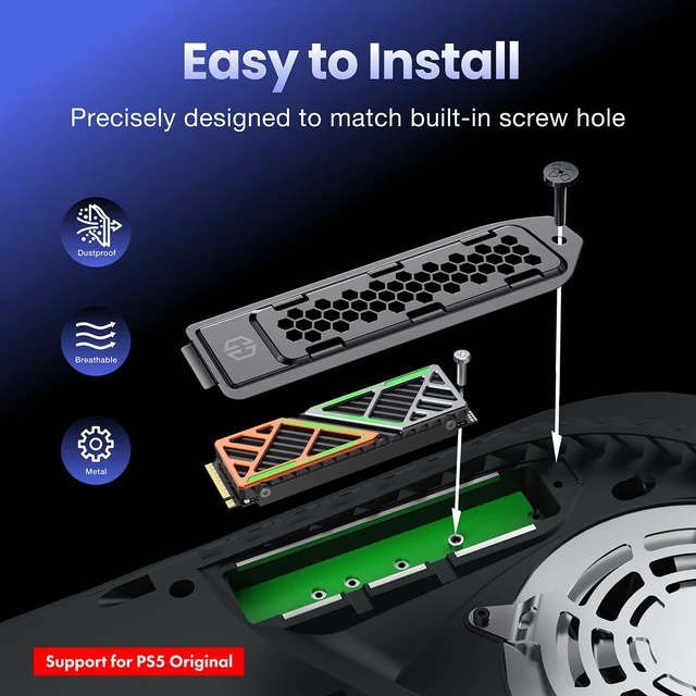 Alt view image 7 of 7 - GRAUGEAR PS5 SSD Heatsink Cover Set, PS5 M.2 Cooling Kit M.2 SSD Heatsink + PS5 SSD Heatsink Cover, PS5 SSD Cooler and Replacement, Dust Proof Cover, High-Airflow Design (PS5)