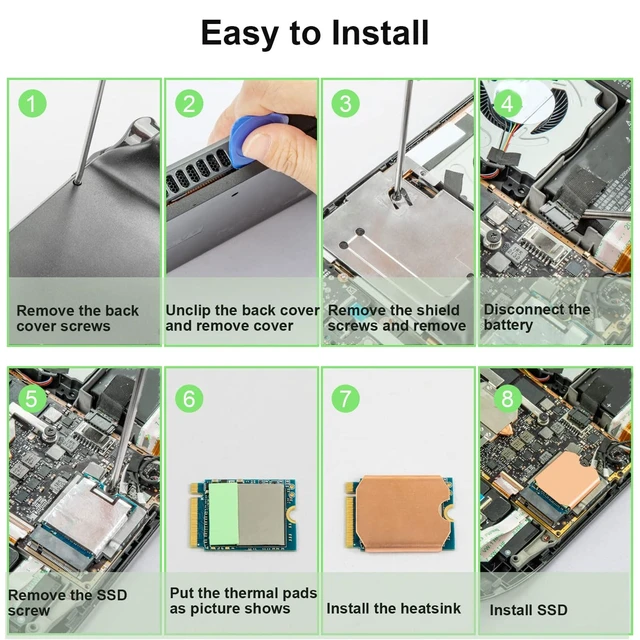 Alt view image 5 of 7 - Steam Deck SSD Heatsink Thermal Pad, M.2 2230 NVME SSD Copper Heat Sink Cooling Thermal Pastes Back Cover Opening Tools, Replacements Screwdriver Repair Kit for SSD