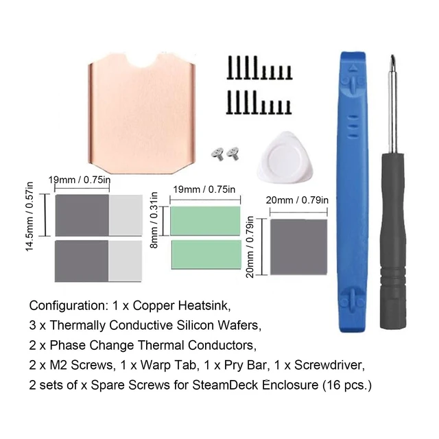 Alt view image 6 of 7 - Steam Deck SSD Heatsink Thermal Pad, M.2 2230 NVME SSD Copper Heat Sink Cooling Thermal Pastes Back Cover Opening Tools, Replacements Screwdriver Repair Kit for SSD
