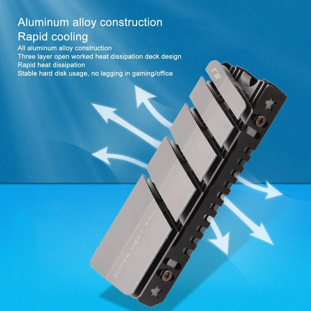 Alt view image 2 of 7 - M.2 NVMe SSD Heatsink, Aluminum Alloy Double-Sided Cooler with Silicone Thermal Pad for M.2 2280 SSD