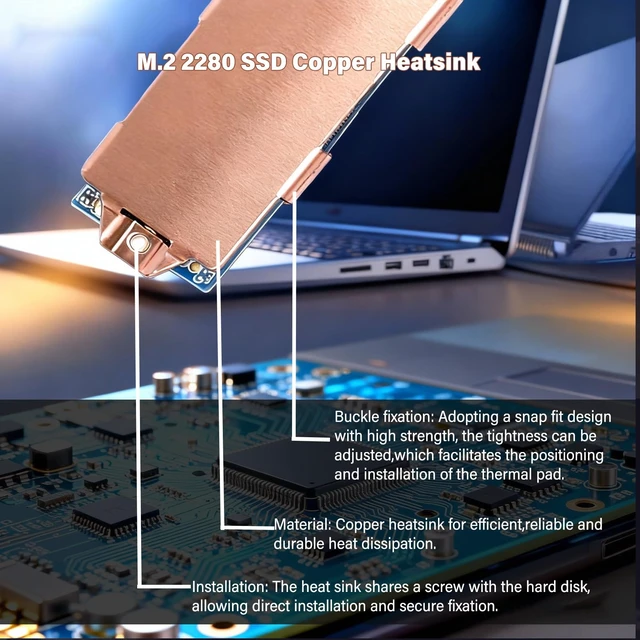 Alt view image 2 of 7 - ORTREE M.2 2242 to 2280 SSD Expansion Adapter with Copper Heatsink Kit | Converts 2242 NVMe SSD to 2280 Size. Pure Copper Heatsink + Thermal Pad for Cool Stable Run. Fits Laptops Desktops PS5 Pi 5