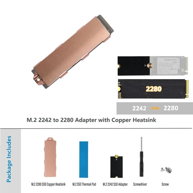 Alt view image 4 of 7 - ORTREE M.2 2242 to 2280 SSD Expansion Adapter with Copper Heatsink Kit | Converts 2242 NVMe SSD to 2280 Size. Pure Copper Heatsink + Thermal Pad for Cool Stable Run. Fits Laptops Desktops PS5 Pi 5