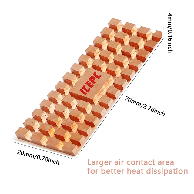Alt view image 7 of 7 - icepc M.2 Heatsink for PS5 2280 SSD Pure Copper Heatsink Kit Cooler Heat Sink with Silicone Based Thermal Pad for Cooling M.2 NVME SSD (70x20x4mm)