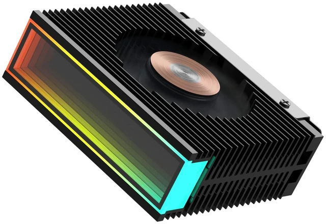 Main image of M.2 2280 ARGB Hard Drive Heatsink PWM Dual Fan Solid State Drive Radiator M2 SSD Cooling 5V 3Pin Addressable RGB Sync SSD Cooler with Thermal Pad (Black)