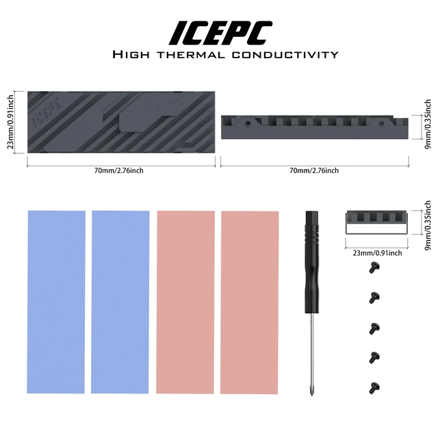 Alt view image 2 of 7 - icepc M.2 PCIE NVME 2280 SSD Graphene Coating Full-Cover Copper Heatsink,SSD Radiator with Thermal Conductive Adhesive for PS5 Laptop PC 2280 NGFF Solid State Disk Cooler