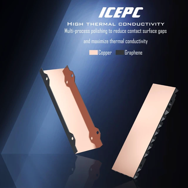 Alt view image 7 of 7 - icepc M.2 PCIE NVME 2280 SSD Graphene Coating Full-Cover Copper Heatsink,SSD Radiator with Thermal Conductive Adhesive for PS5 Laptop PC 2280 NGFF Solid State Disk Cooler