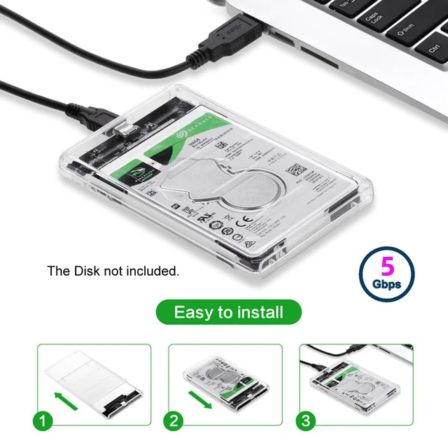 Alt view image 3 of 7 - NGFF 5Gbps USB 3.0 USB-C Type-C to 2.5 Inch SATA 7+15PinSSD HDD External Hard Disk Enclosure for Laptop Desktop (Transparent)