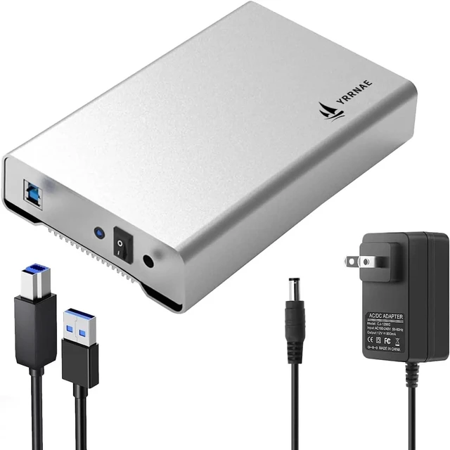 Main image of YRRNAE USB 3.0 to Sata External Hard Drive Enclosure, Aluminum Pure-Metal | 2.5" & 3.5" Universal HDD SSD Case, Support up to 20TB with UASP, 12V Power Adapter included