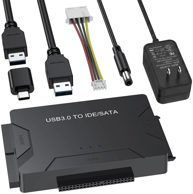 Main image of Hard Drive Reader USB 3.0 & Type C to SATA IDE Adapter, Data Transfer Kit | Recovery Converter with 12V/2A Power for 2.5"/3.5" SATA/IDE HDD SSD Hard Disk Internal Blu-ray Drive, up to 20TB