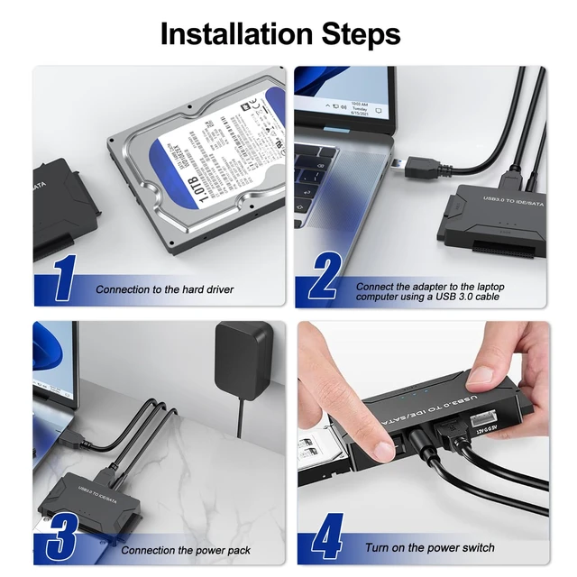 Alt view image 7 of 7 - Hard Drive Reader USB 3.0 & Type C to SATA IDE Adapter, Data Transfer Kit | Recovery Converter with 12V/2A Power for 2.5"/3.5" SATA/IDE HDD SSD Hard Disk Internal Blu-ray Drive, up to 20TB