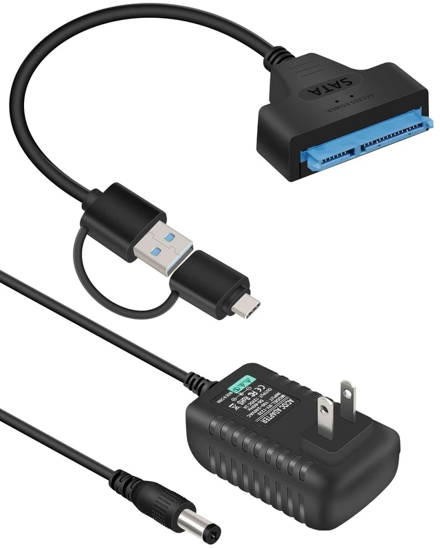 Main image of GELRHONR SATA to USB 3.0 and Type C Adapter Cable, 2 in 1 USB A + Type C to 3.5" 2.5" SSD/HDD Hard Drive Adapter with 12V/2A DC Power Supply Cable, 11.8Inch (USB A/C)