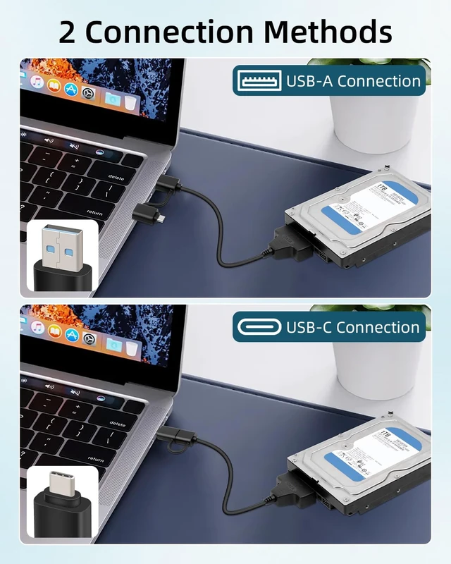 Alt view image 2 of 6 - GELRHONR SATA to USB 3.0 and Type C Adapter Cable, 2 in 1 USB A + Type C to 3.5" 2.5" SSD/HDD Hard Drive Adapter with 12V/2A DC Power Supply Cable, 11.8Inch (USB A/C)