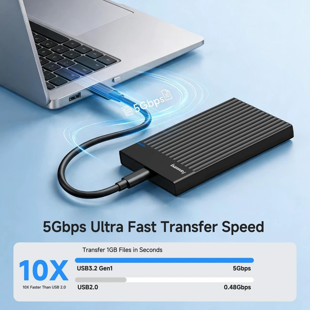 Alt view image 2 of 7 - fanxiang 2.5" Hard Drive Enclosure, SATA to USB C Adapter/Reader, MS26 | USB 3.2 Gen 1 (5Gbps), Tool-Free, External Hard Drive Enclosure for 7mm/9.5mm 2.5 inch SSD HDD up to 4TB, Supports UASP