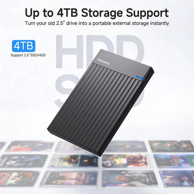 Alt view image 3 of 7 - fanxiang 2.5" Hard Drive Enclosure, SATA to USB C Adapter/Reader, MS26 | USB 3.2 Gen 1 (5Gbps), Tool-Free, External Hard Drive Enclosure for 7mm/9.5mm 2.5 inch SSD HDD up to 4TB, Supports UASP