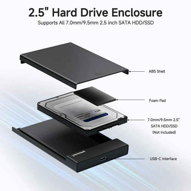Alt view image 4 of 7 - fanxiang 2.5" Hard Drive Enclosure, SATA to USB C Adapter/Reader, MS26 | USB 3.2 Gen 1 (5Gbps), Tool-Free, External Hard Drive Enclosure for 7mm/9.5mm 2.5 inch SSD HDD up to 4TB, Supports UASP