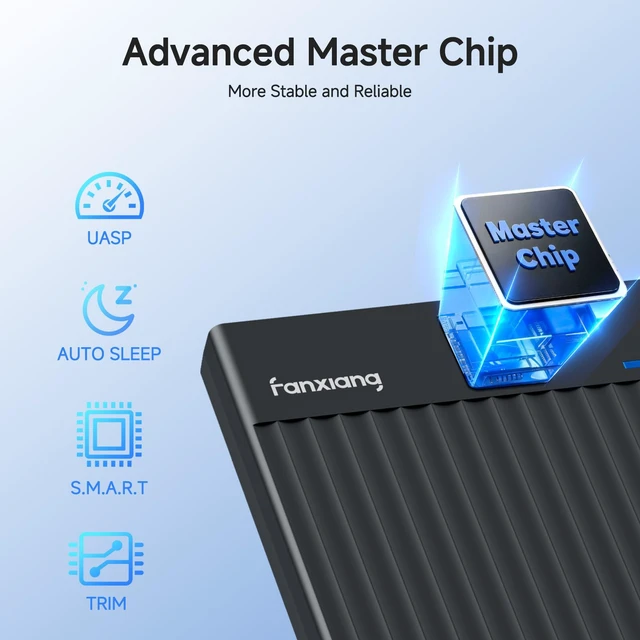 Alt view image 6 of 7 - fanxiang 2.5" Hard Drive Enclosure, SATA to USB C Adapter/Reader, MS26 | USB 3.2 Gen 1 (5Gbps), Tool-Free, External Hard Drive Enclosure for 7mm/9.5mm 2.5 inch SSD HDD up to 4TB, Supports UASP