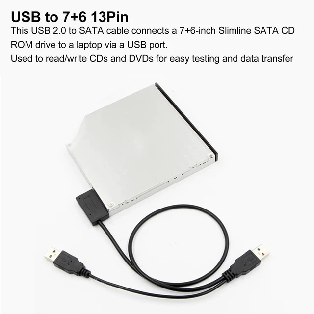 Alt view image 3 of 7 - Gugxiom USB 3.0 to 7+6 13 Pin Slimline SATA Adapter Cable, USB 2.0 to SATA Cable, Hot, for Laptop CD DVD ROM Optical Drive