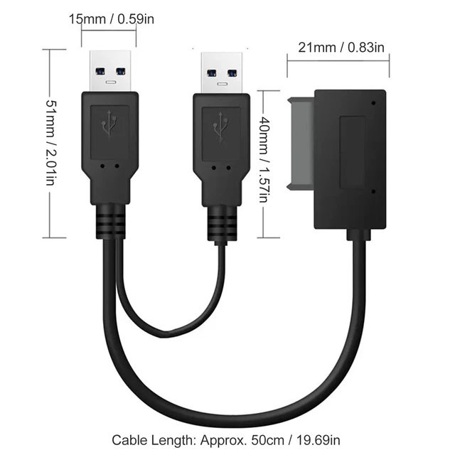Alt view image 5 of 7 - Gugxiom USB 3.0 to 7+6 13 Pin Slimline SATA Adapter Cable, USB 2.0 to SATA Cable, Hot, for Laptop CD DVD ROM Optical Drive
