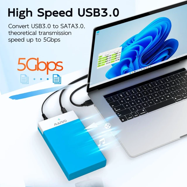 Alt view image 3 of 7 - MAIWO 2.5''/3.5'' Hard Drive Enclosure for SATA HDD/SSD with USB 3.0 USB2.0 | Hard Drive Reader,HDD Enclosure,1x USB 3.0 1x USB2.0 Hub & 12V/2A Power Supply,UASP Supported,Tool-Free