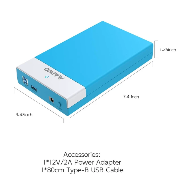 Alt view image 7 of 7 - MAIWO 2.5''/3.5'' Hard Drive Enclosure for SATA HDD/SSD with USB 3.0 USB2.0 | Hard Drive Reader,HDD Enclosure,1x USB 3.0 1x USB2.0 Hub & 12V/2A Power Supply,UASP Supported,Tool-Free