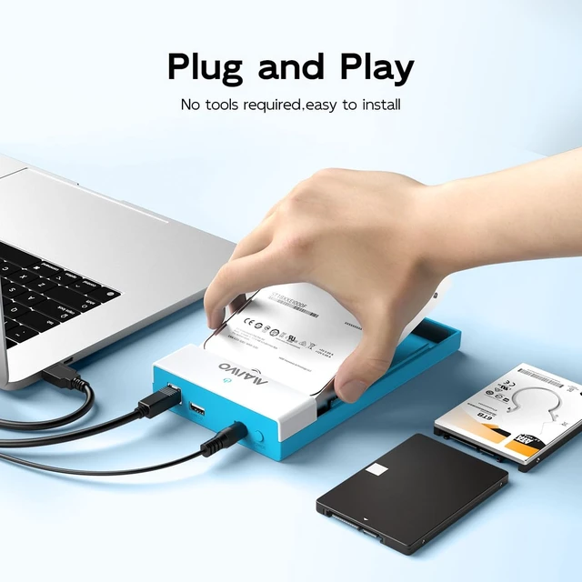 Alt view image 6 of 7 - MAIWO 2.5''/3.5'' Hard Drive Enclosure for SATA HDD/SSD with USB 3.0 USB2.0 | Hard Drive Reader,HDD Enclosure,1x USB 3.0 1x USB2.0 Hub & 12V/2A Power Supply,UASP Supported,Tool-Free