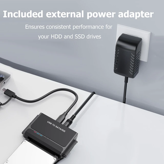 Alt view image 4 of 7 - SATA IDE to USB 3.0 Adapter for 2.5 3.5" SSD HDD Hard Drive Reader 5Gbps | USB-C/USB-A Hard Drive Adapter, up to 6TB, UASP Support, Includes 12V Power Supply, Plug and Play
