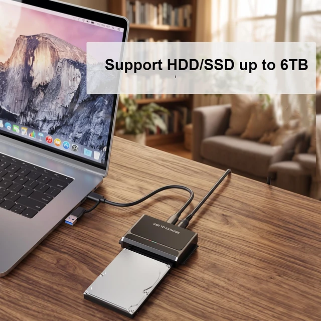 Alt view image 5 of 7 - SATA IDE to USB 3.0 Adapter for 2.5 3.5" SSD HDD Hard Drive Reader 5Gbps | USB-C/USB-A Hard Drive Adapter, up to 6TB, UASP Support, Includes 12V Power Supply, Plug and Play